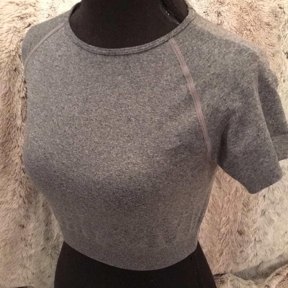 Gray Fitted Crop Top with Raglan Sleeves - Picture 11 of 11